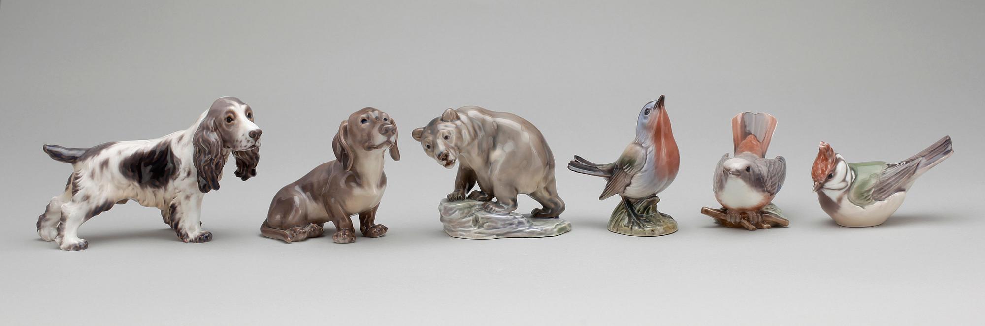 PARTI FIGURINER, 6 st, porslin, Dahl Jensen, Danmark, 1900-tal.