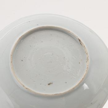 A famille rose cup with stand, a dish and a single cup, Qing dynasty, Qianlong (1736-95).