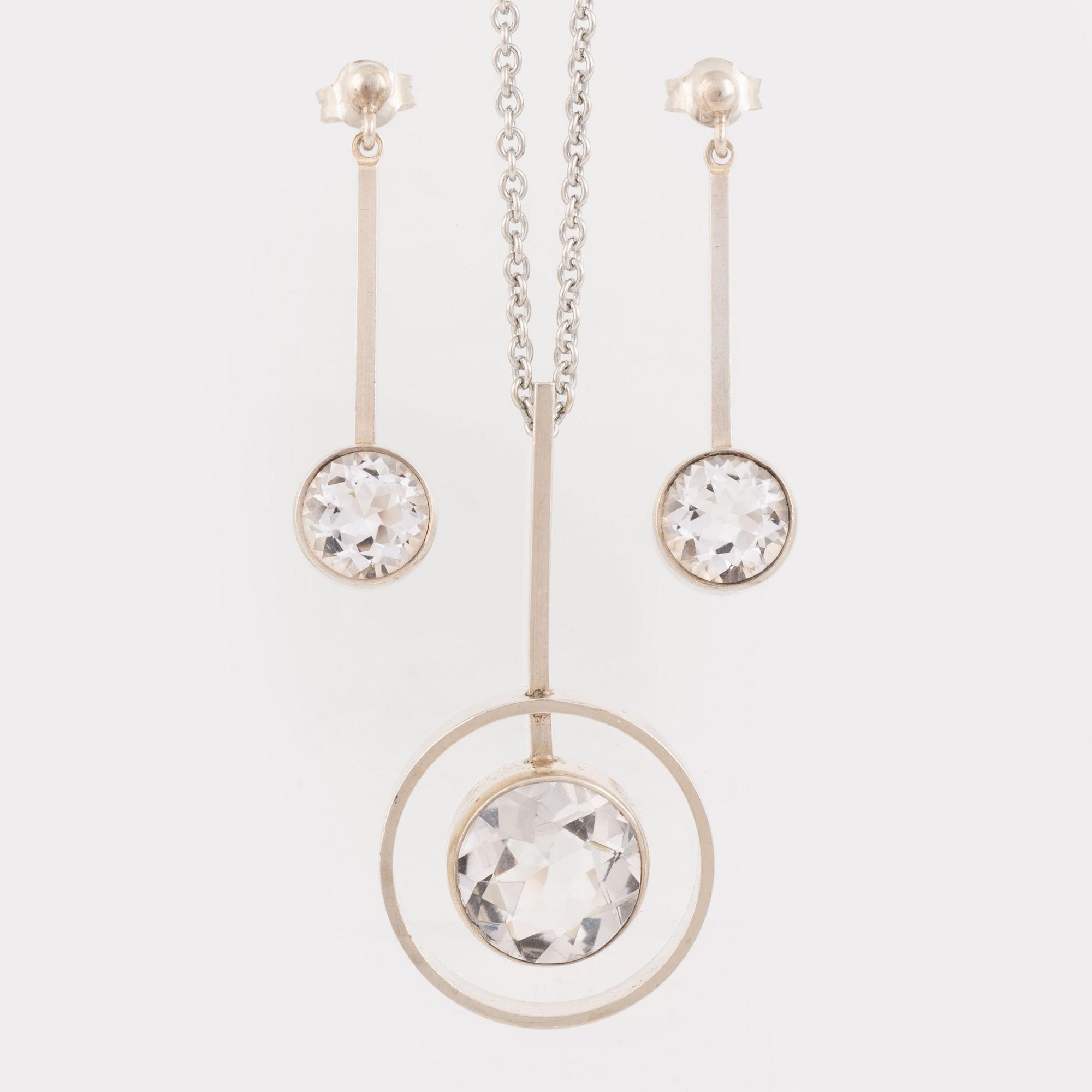 Niels Erik From, collier och örhängen, silver med bergkristall.