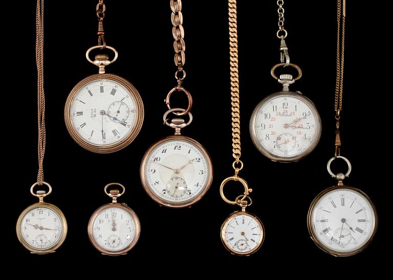 PARTI FICKUR, 7 st, varav ett i 14k guld och resterande i mestadels silver.