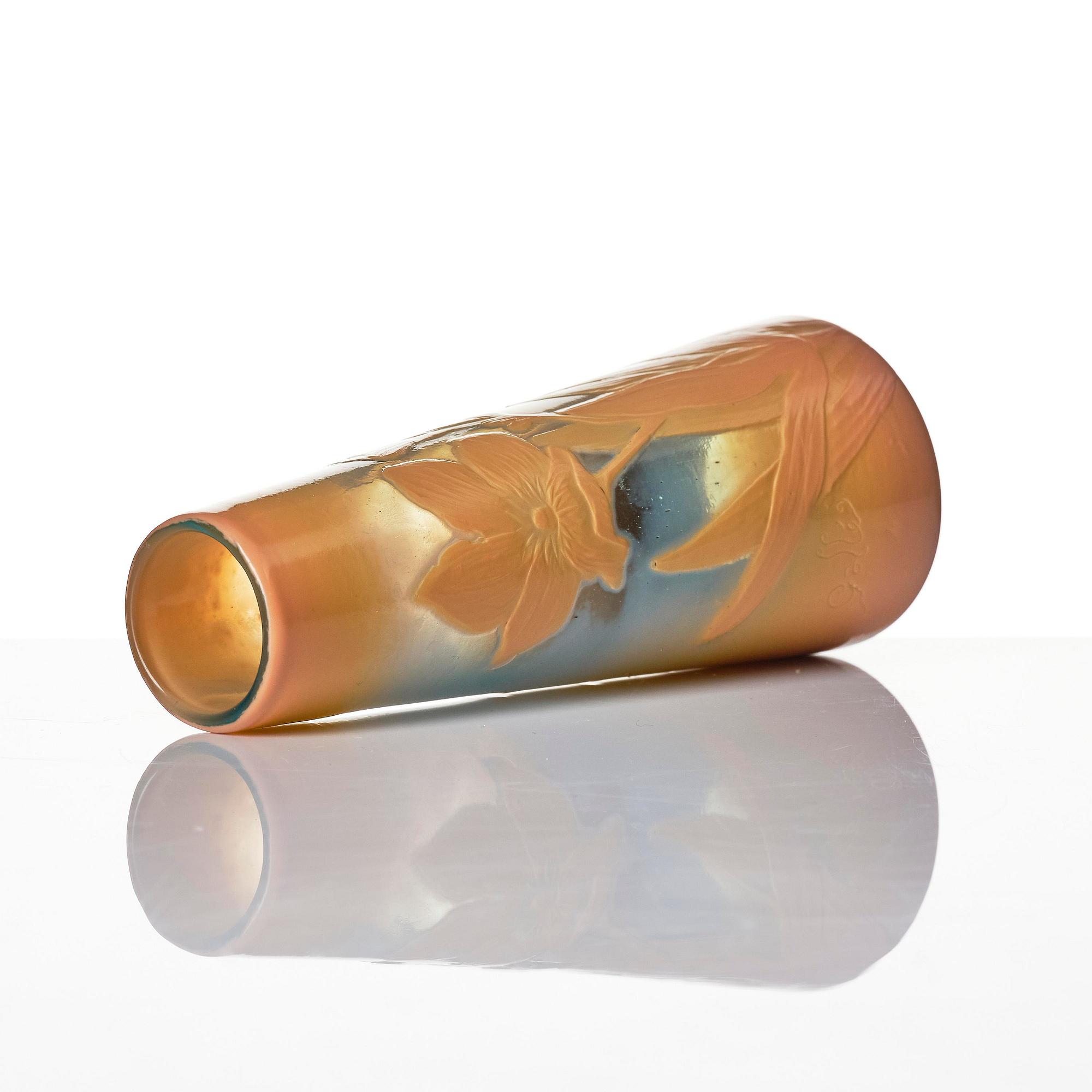 Emile Gallé, an Art Nouveau cameo glass vase and a fire-poilshed cameo glass bowl, Nancy, France.