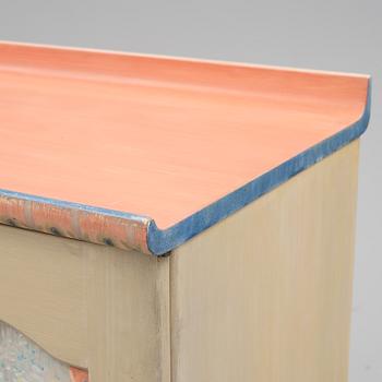 A Vidar Malmsten painted cabinet, Carl Malmsten AB, Sweden 1985, decorated by Liselotte Malmsten.