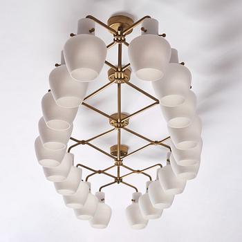 Hans Bergström, a rare and monumental ceiling lamp, ateljé Lyktan, Sweden, 1940-50s.