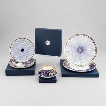 A 24 pcs bone china service from Flux Stoke on Trent, different motives and designers, designed in 2012. England.