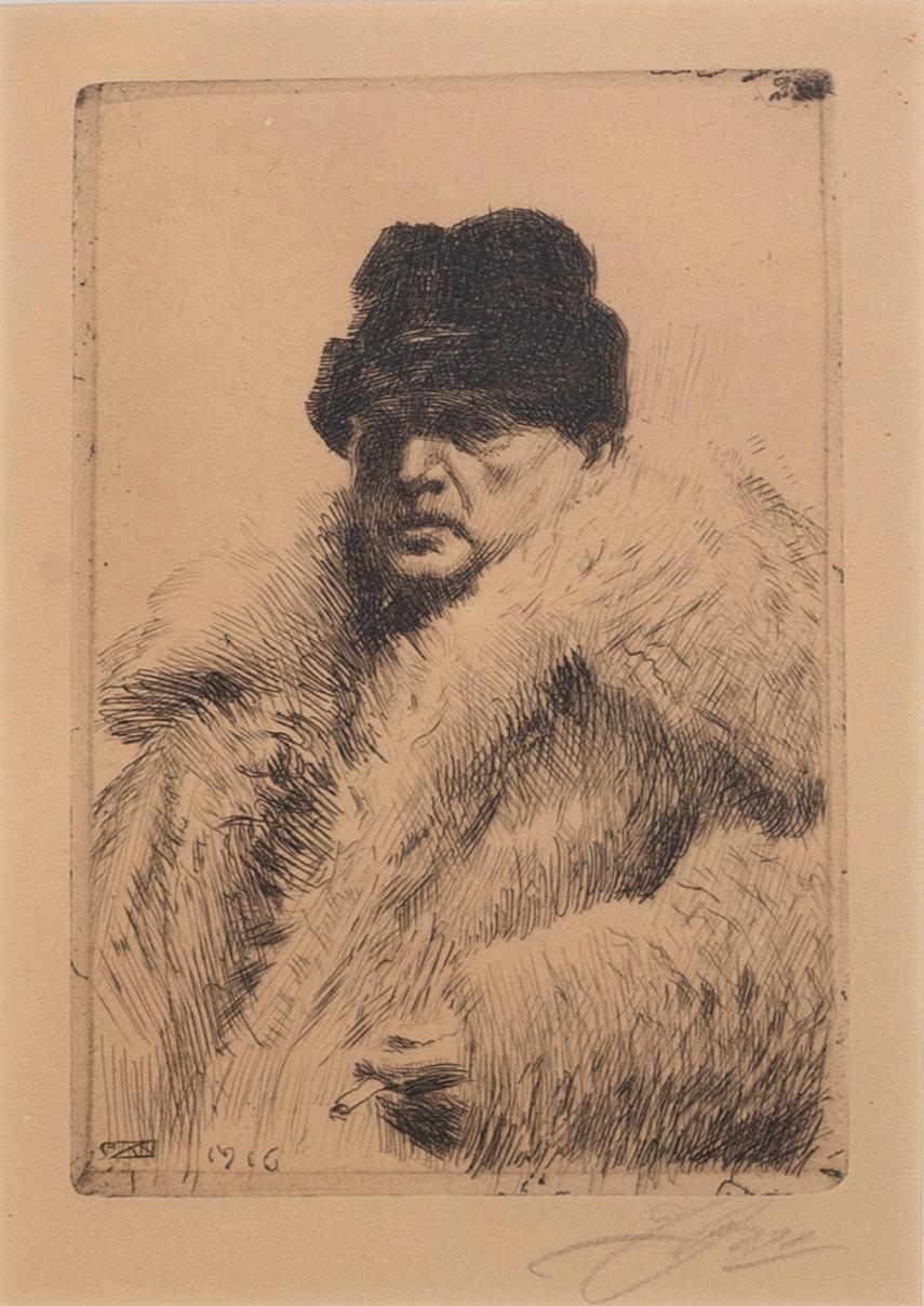 Anders Zorn, etsning, 1916, signerad.