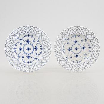 A pair of 'Blue Fluted Full Lace' porcelain dishes, Royal Copenhagen, one 19th century, one dated 1941.