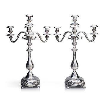 403. A pair of Swedish 19th century silver candelabra, marks of Gustaf Theodor Folcker, Stockholm 1871.