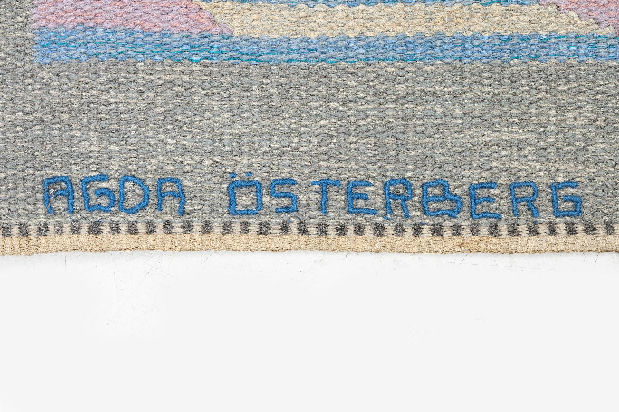Agda Österberg, a tapestry, 'matta 307' flat weave and tapestry weave, c. 175 x 178 cm, signed AÖ.