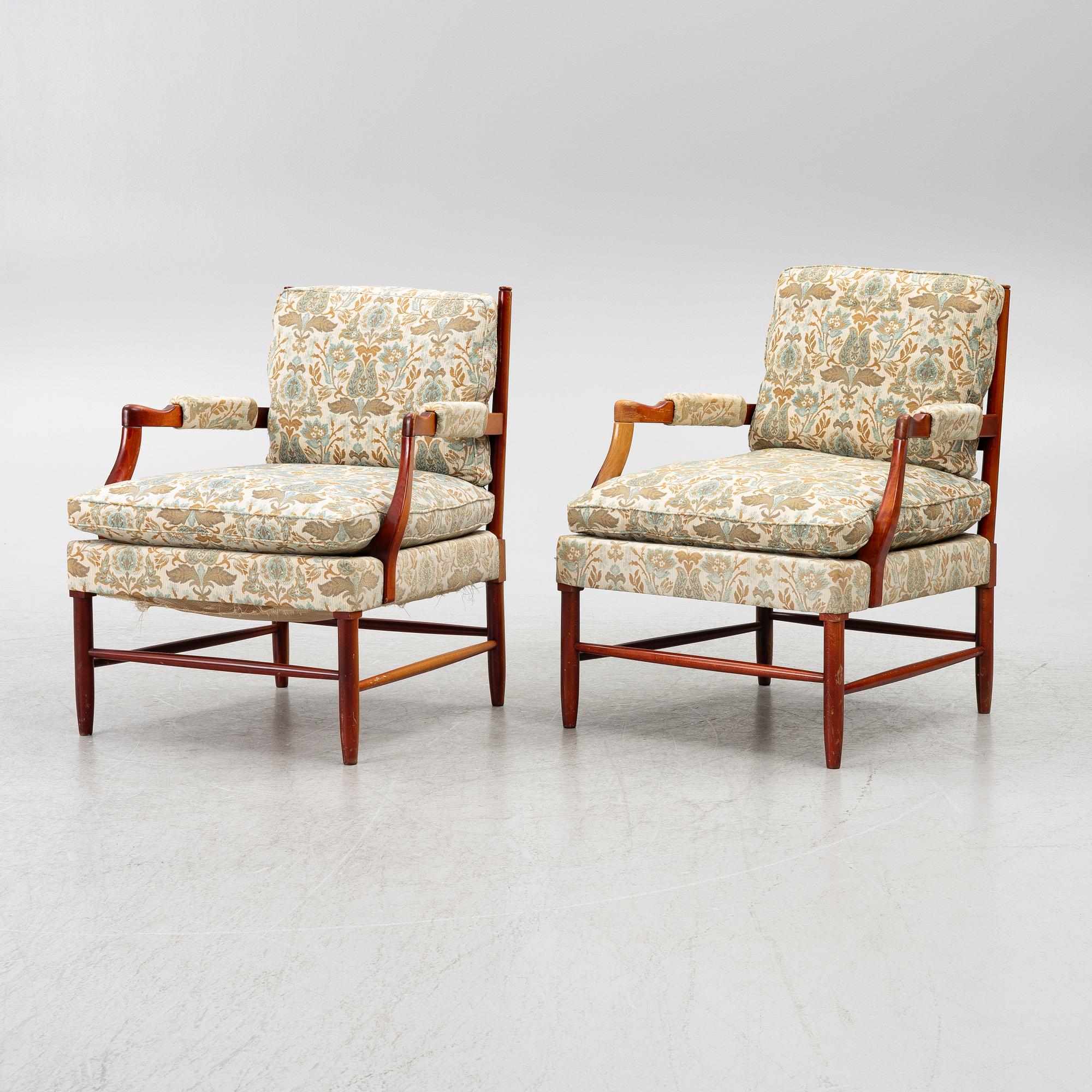Armchairs, a pair, so-called Gripsholm chairs, second half of the 20th century.