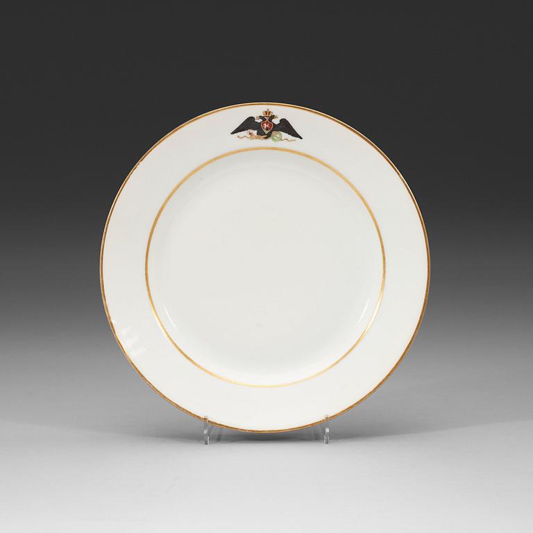 A set of four Russian dinner plates, Imperial porcelain manufactory, St Petersburg, period of Tsar Nicholas II.
