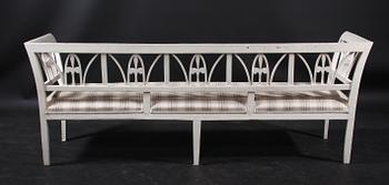 SOFFA SAMT 6 STOLAR, empire, märkta Johannes Nilsson, Lindome. Verksam i Skäggered och levde mellan 1777-1836.