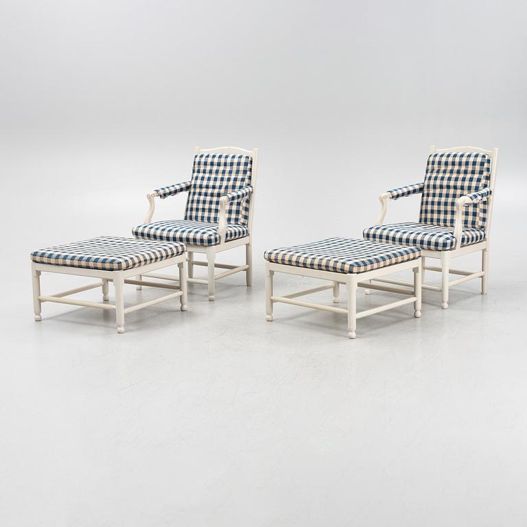 A pair of armchairs and stools 'Medevi Brunn' by IKEA, late 20th century.