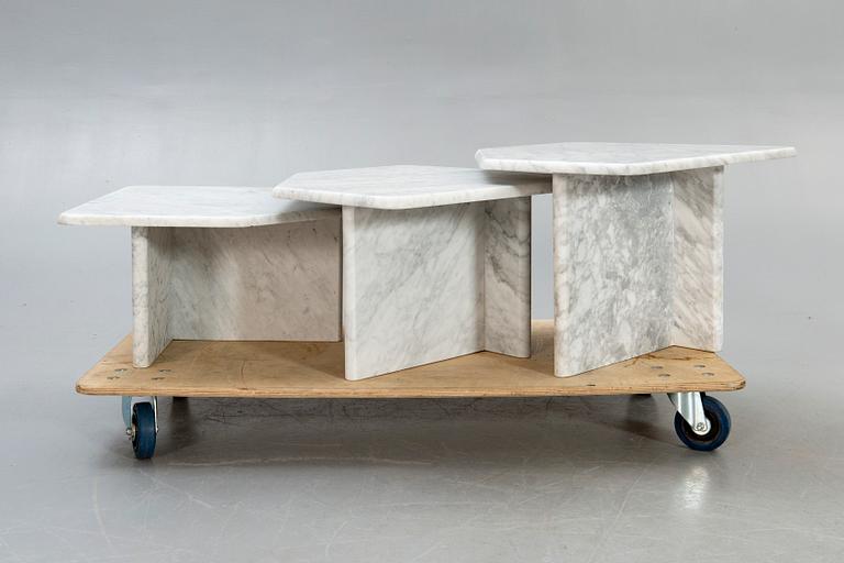 A three pcs marble coffee table later part of the 20th century.