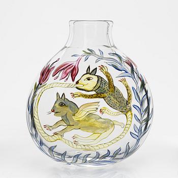 Ulrica Hydman Vallien, a unique glass vase, signed and dated 1982.