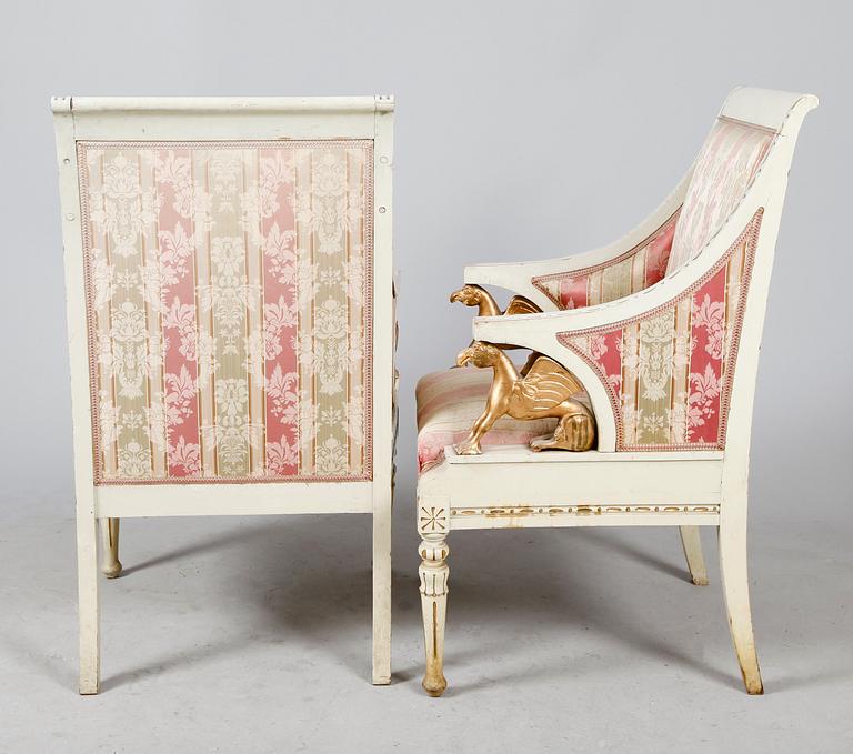 SALONGSMÖBEL, 8 del, empirestil, 1900-talets första hälft.