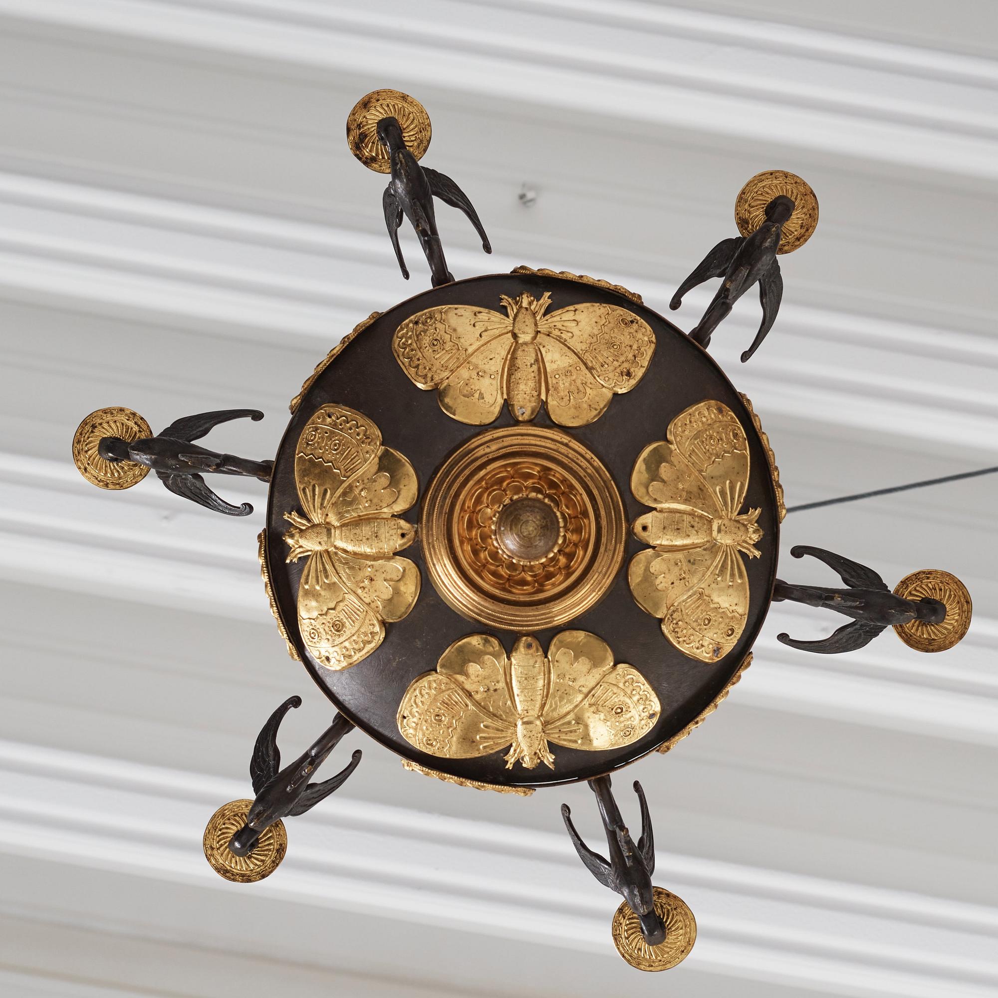 A Swedish late Empire mid 19th century six-light hanging-lamp.