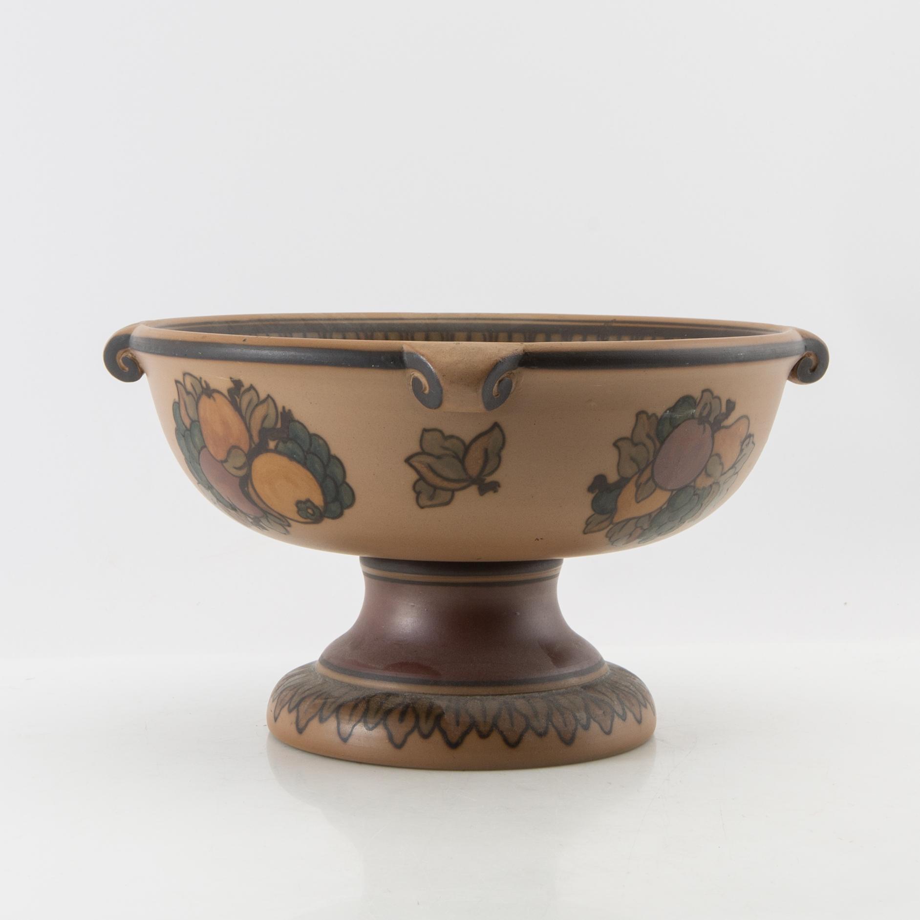 Bowl on foot L Hjorth Bornholm Denmark stoneware.