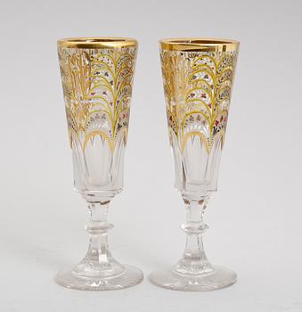 CHAMPAGNEGLAS, 1 par, sannolikt Frankrike, 1800-tal.