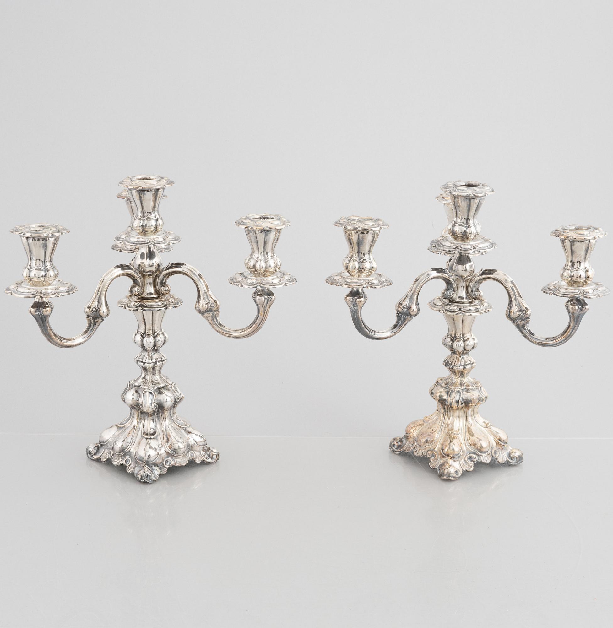 A Pair of Baroque Style Silver Candelabra, 20th Century.