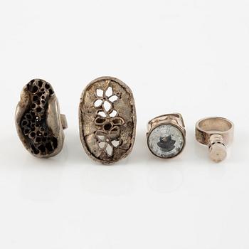 Lars Arby, four rings, sterling silver, Gothenburg 1967, 1969 and 1976.