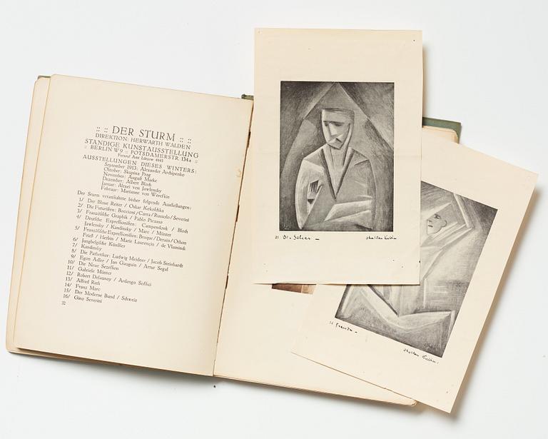 Exhibition catalogue and books (2) from Der Sturm plus a photo depicting Gösta Adrian-Nilsson (GAN).