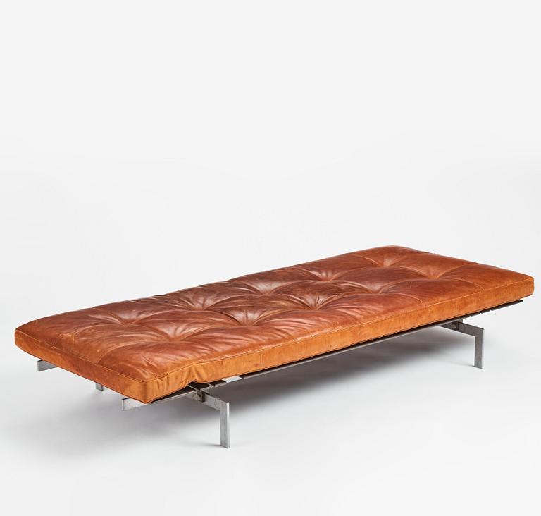 Poul Kjaerholm, A 'PK-80' steel and brown leather daybed, E Kold Christensen, Denmark 1960s.