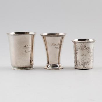 BÄGARE, 3 st, silver, 1800-/1900-tal. Vikt ca 224 gram.