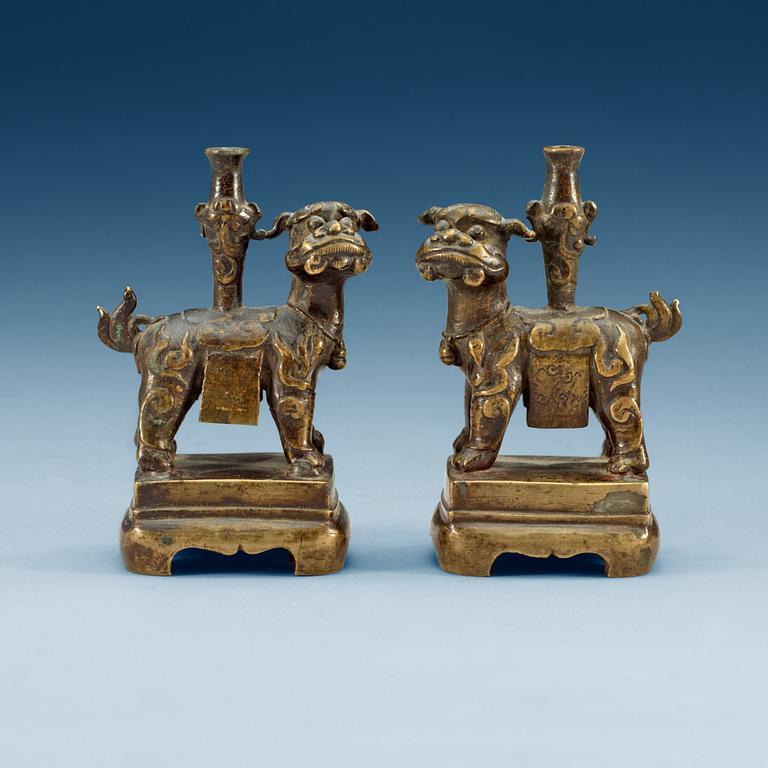 A pair of Tibetan bronze incense holders, presumably Ming dynasty (1368-1644).