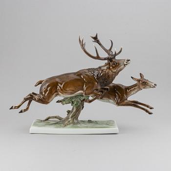 Max Hermann Fritz, a porcelain figure of deer, Rosental, Germany.