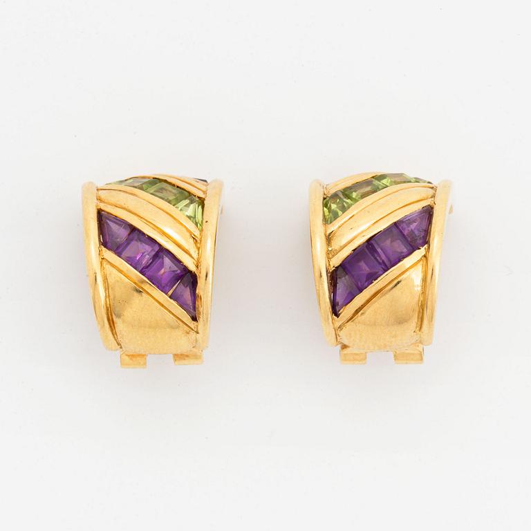 Octavio Sarda, Ring and earings, with brilliant-cut duamonds amethyst and peridot.