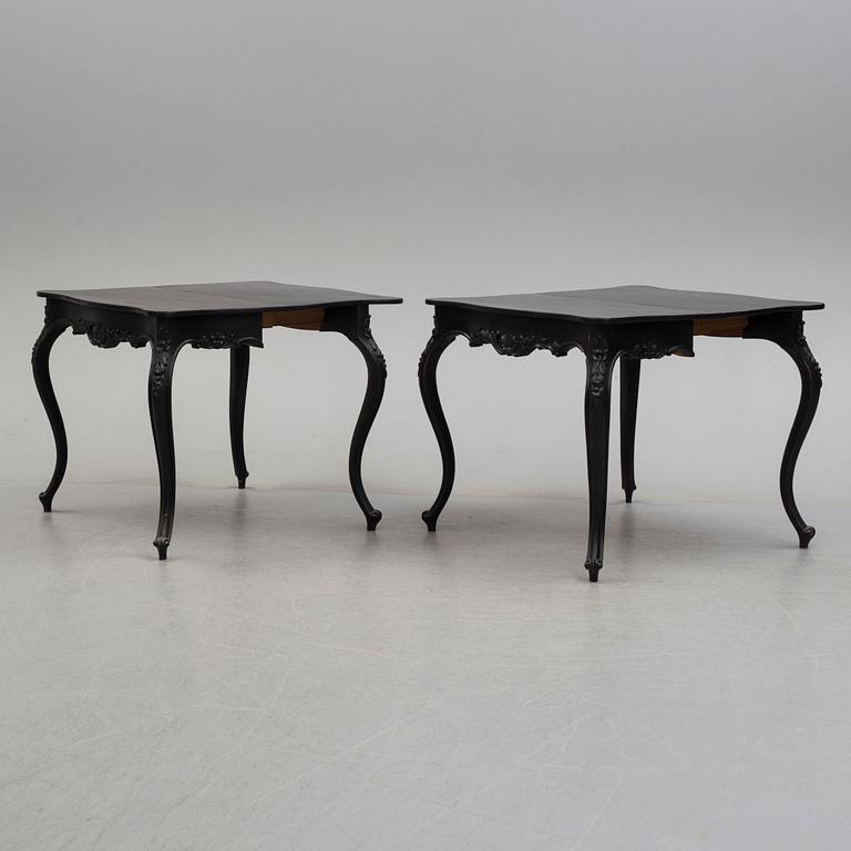A pair of end of the 19th century new rococo style painted card tables.