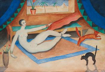 Nils Fougstedt, Odalisque with Cats.