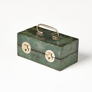 A leather clad box with a hardwood and pewter writing set, Japan, Meiji (1868-1912).