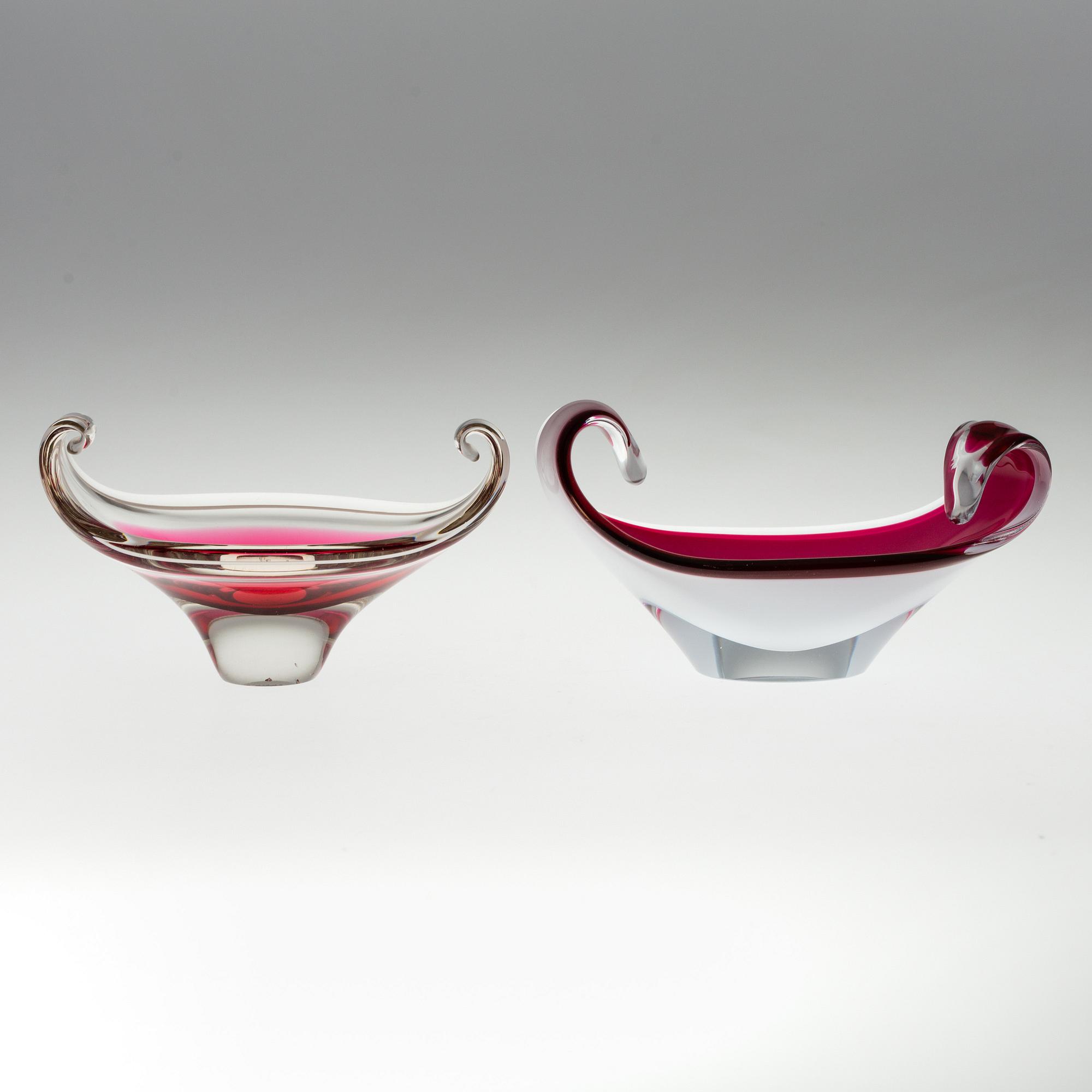PAUL KEDELV, 2 vaser och 2 skålar av glas, Flygsfors 1960-tal.