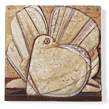 Tyra Lundgren, a stoneware relief 'Peacock dove', Sweden 1950-60's.