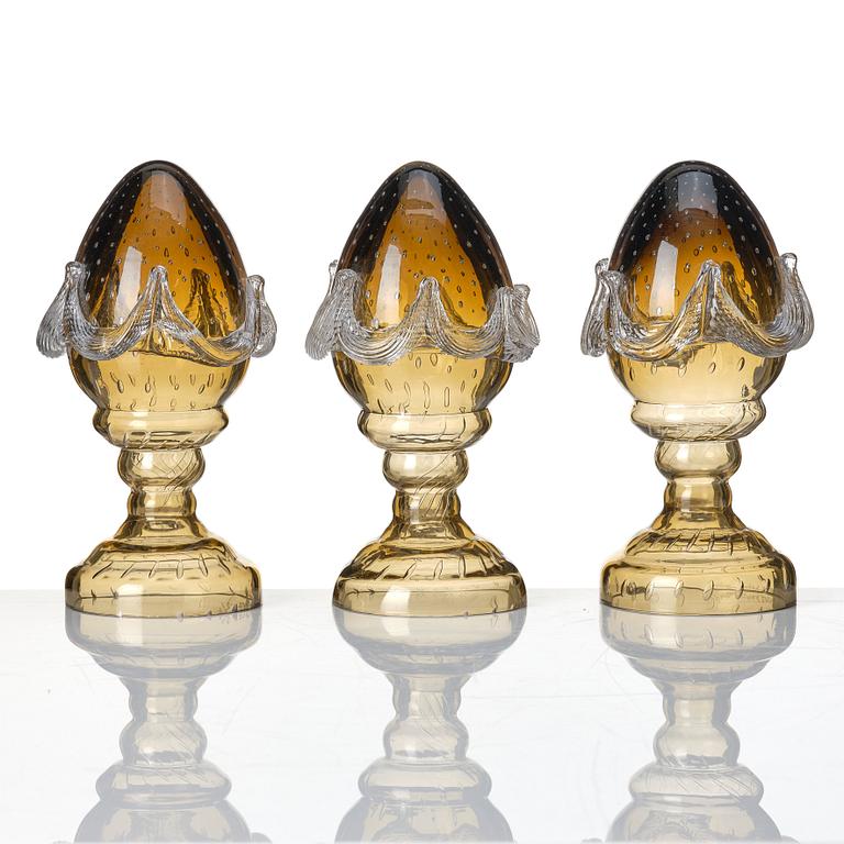 Anna Berglund, skulpturer, 3 st "Glasägg", 2007, ed. 1/6, 2/6 och 6/6.