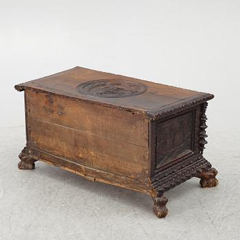 A baroque style wooden chest, 19th century.