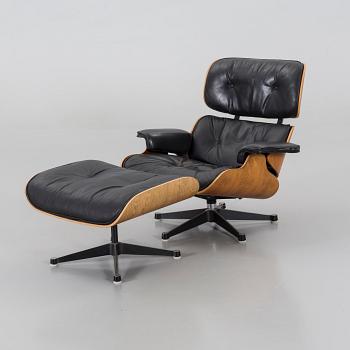 A armchair and footstool, "Lounge Chair", Charles & Ray Eames, USA, Herman Miller, 1970s,
