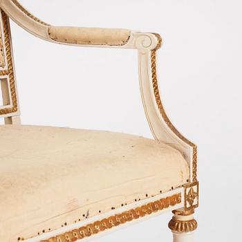 A pair of Gustavian open armchairs by J. Lindgren (master in Stockholm 1770-1800).