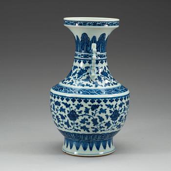 A blue and white vase, Qing dynasty, 19th Century with.
