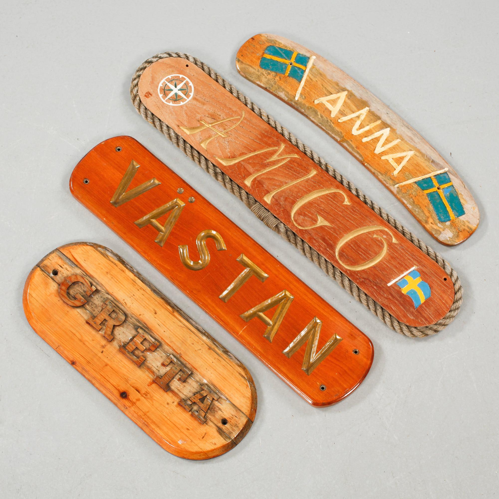 Four ship signs, 20th century.