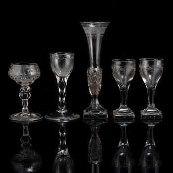 GLAS,  5 stycken, 17-/1800-tal,