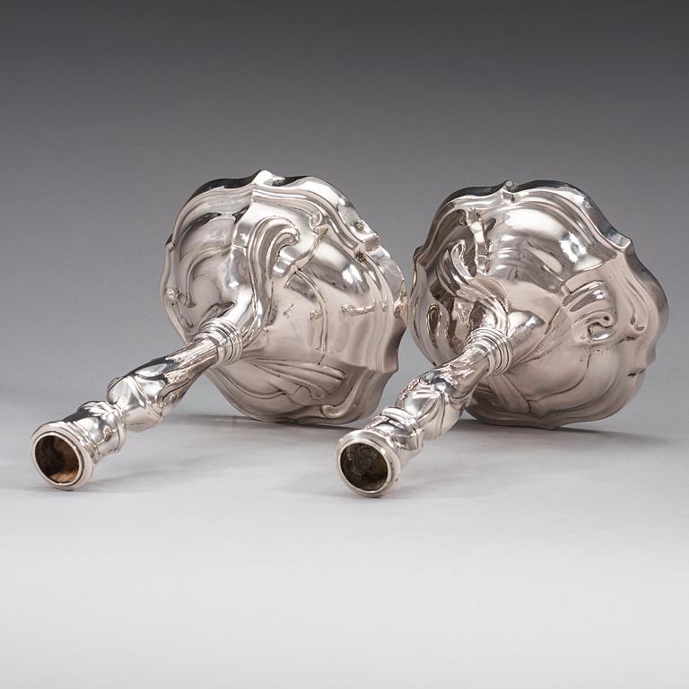 A pair of German silver candlesticks, marks possibly of Johann Jacob V Baur, Augsburg 1765-1767.
