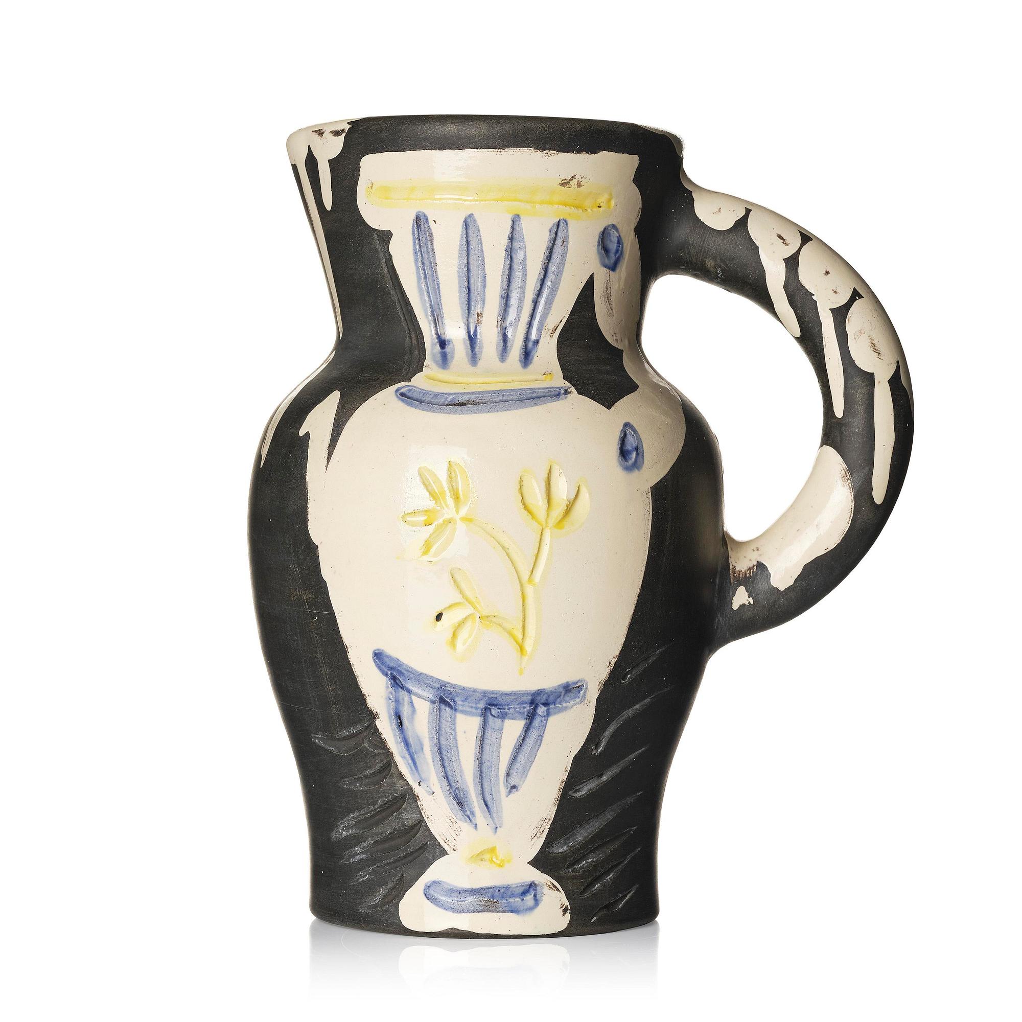 Pablo Picasso, a "Pichet au vase" (A.R. 226) faience pitcher, Madoura, Vallauris, France, post 1954.