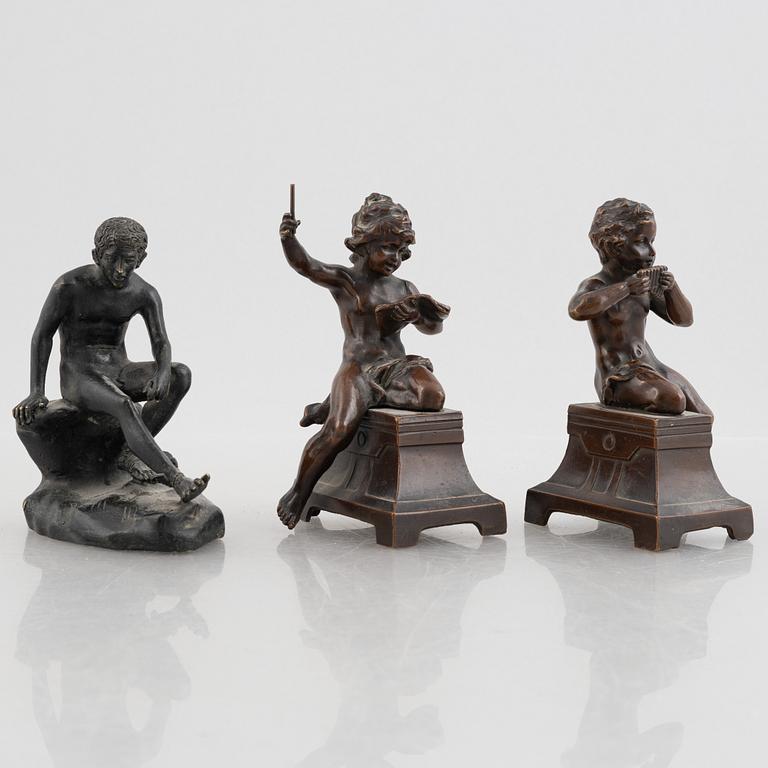 Three bronze miniature sculptures, 20th century.