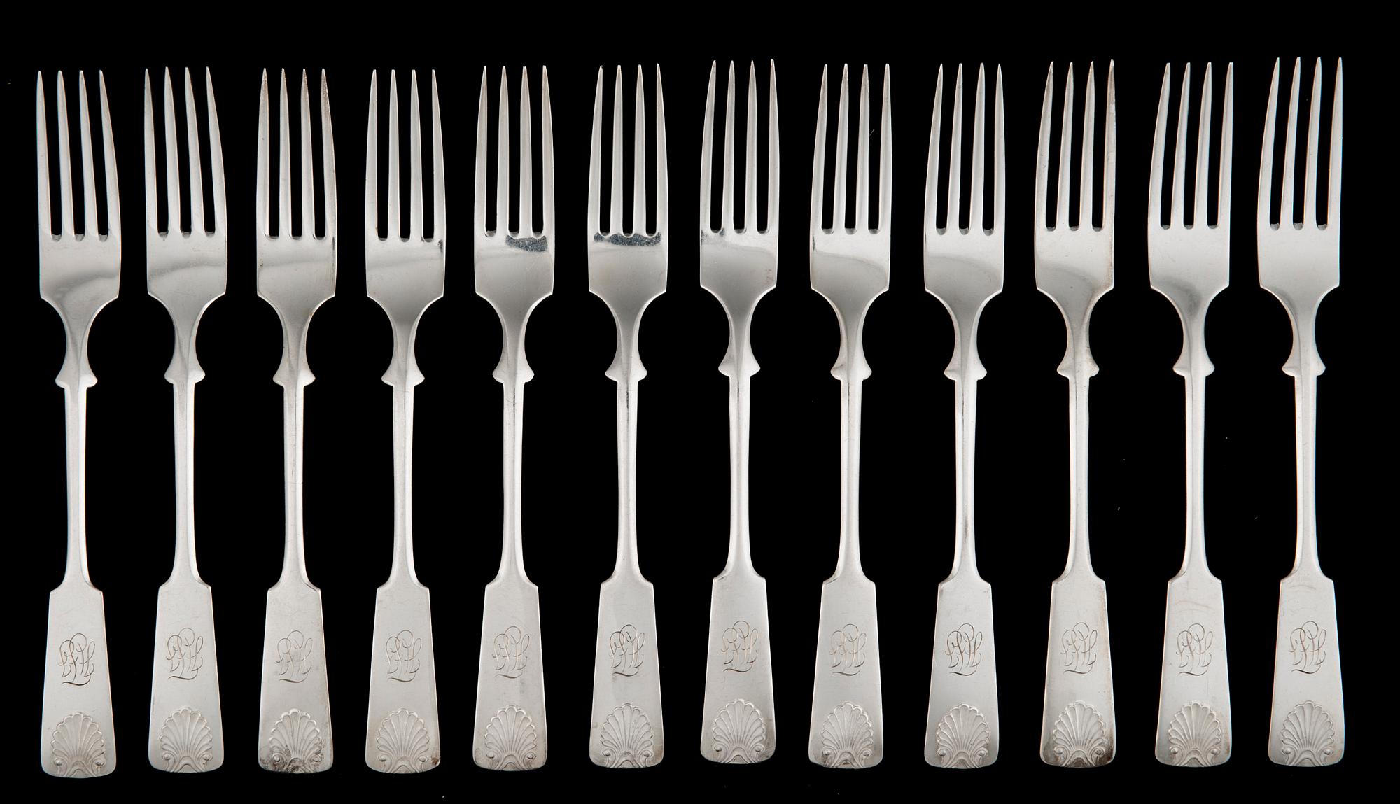 BESTICKUPPSÄTTNING, 12+12, silver, "Musslan", Tavastehus 1950-tal.