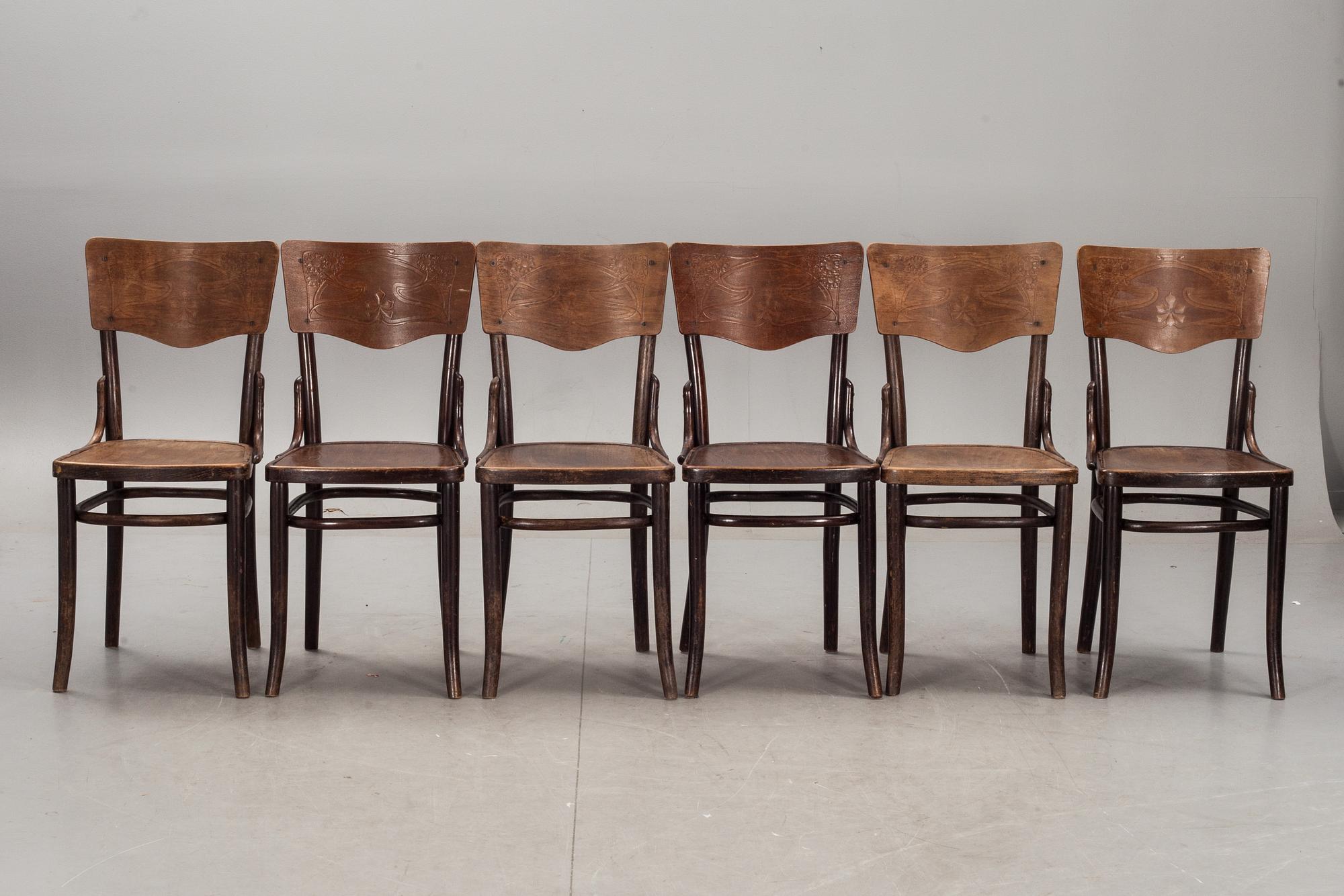STOLAR, 6 st, Thonet, 1900-talets första hälft, märkta.