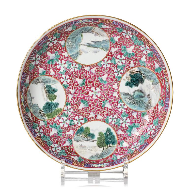 An enamelled Chinese dish, Republic, 20th Century.