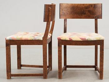 A pair of stained birch chairs, possibly by Axel Einar Hjorth, Sweden 1930-40's.