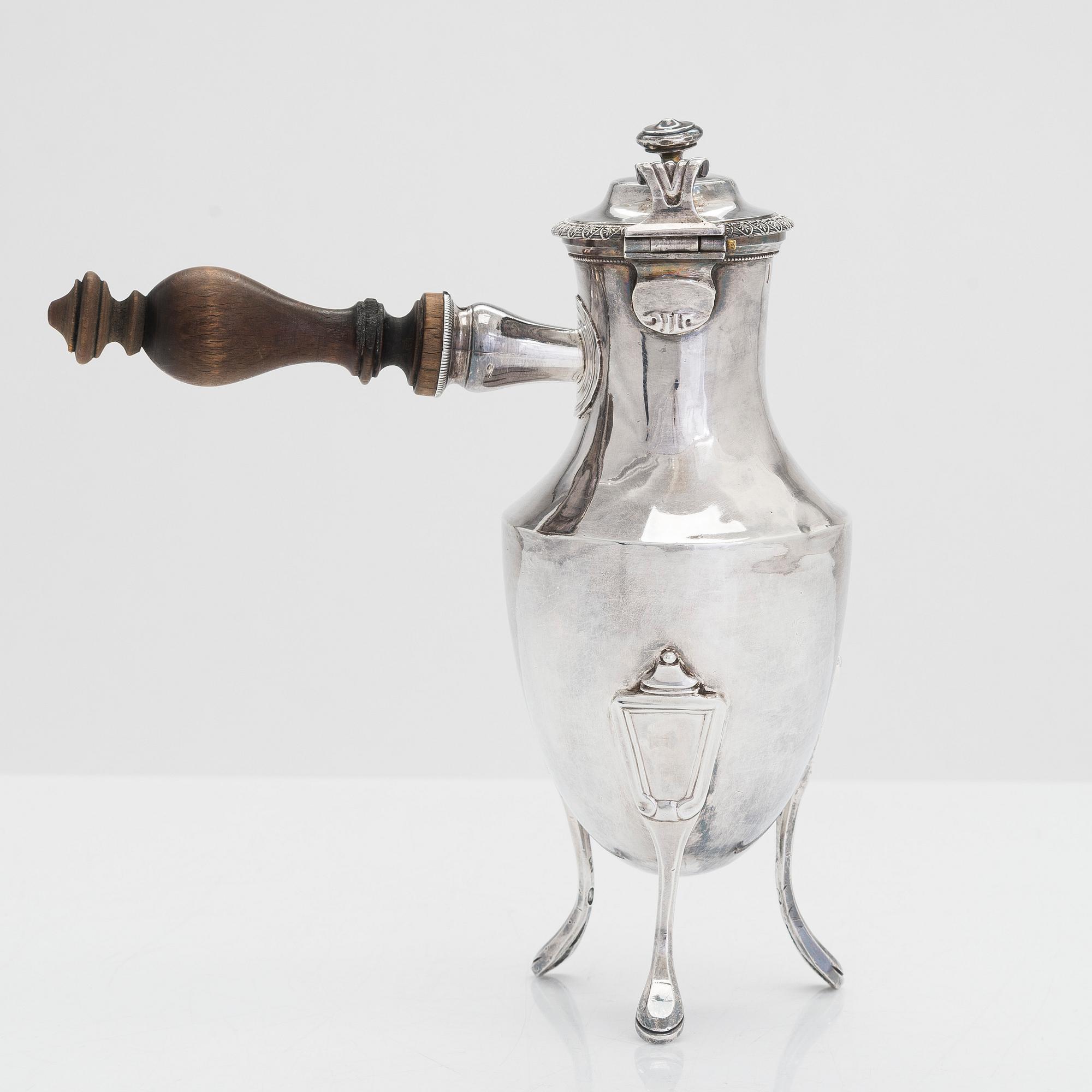 A French silver chocolate pot, Paris 1798-1809. Maker's mark LJMR.